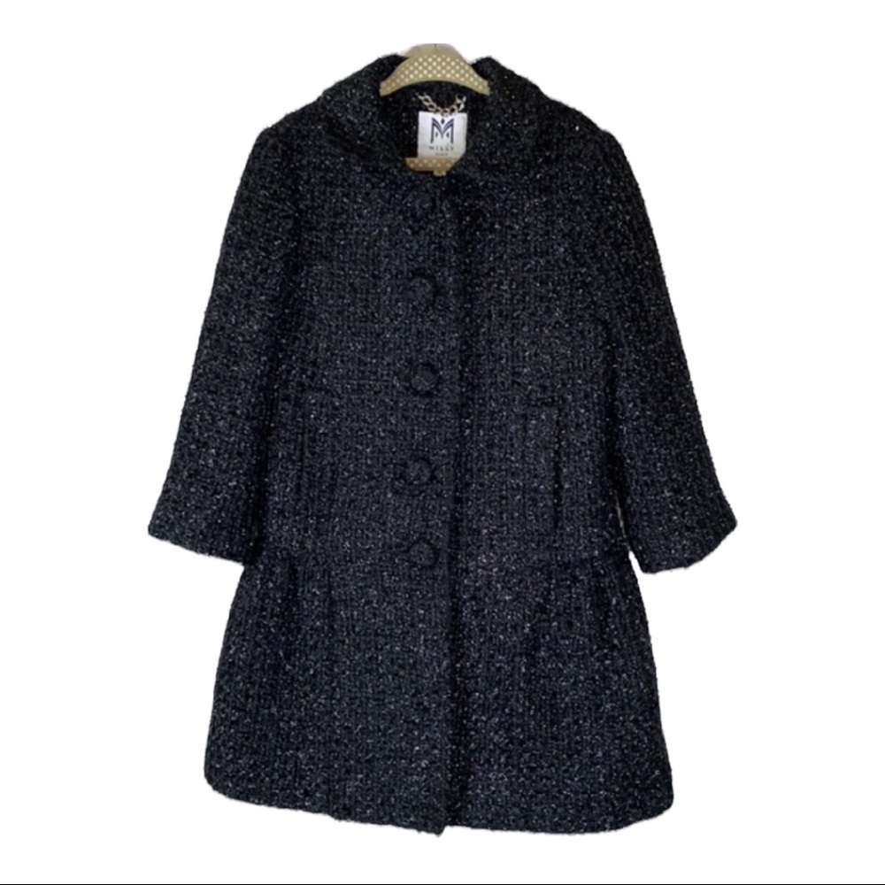 Milly Minis Black Metallic Tweed Shimmer Dress Coat Size 5
